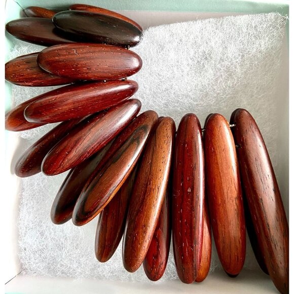 Breast Plate Necklace Graduated Wooden Beads & Stone Silver Tone Bracelet Chunky - Picture 8 of 9